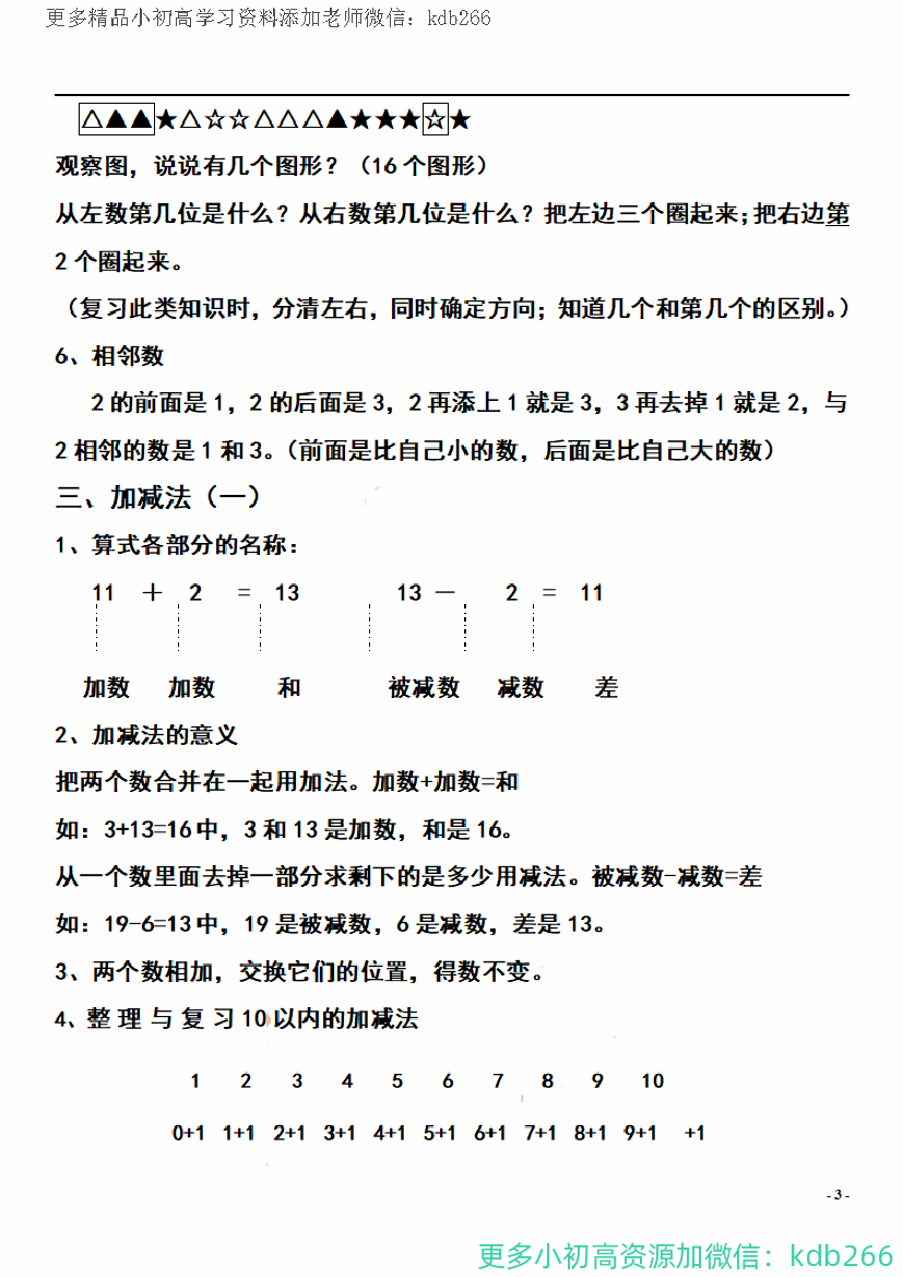 一年级上册数学期末复习知识点和练习