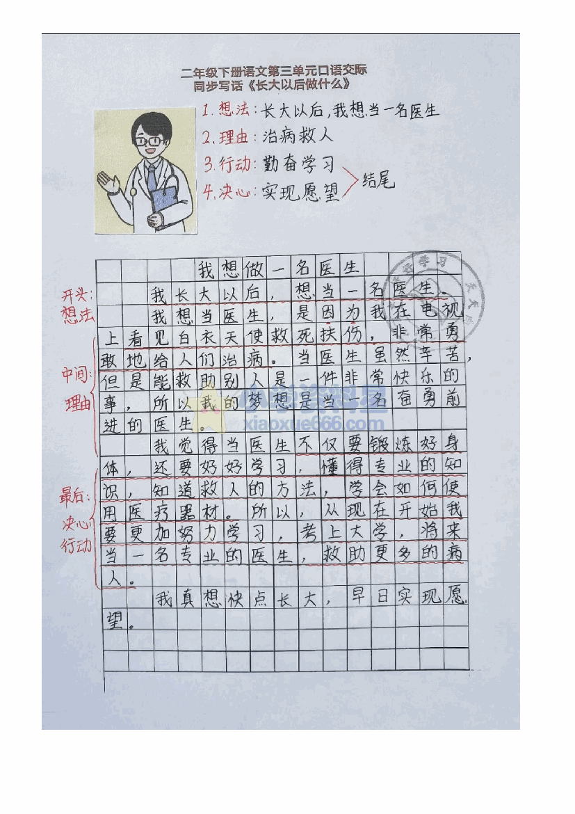 二年级下册语文第三单元同步写话《长大以后做什么》